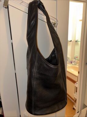 St. John's Bay Black Leather Shoulder Bag with White Stitching